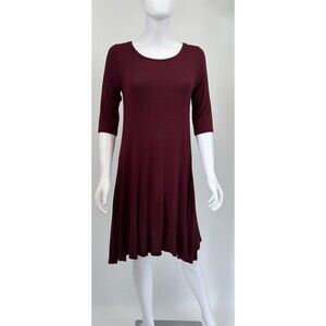 Living Doll Los Angeles Pocket Dress Maroon 3/4 Sleeve Pockets Size S Small